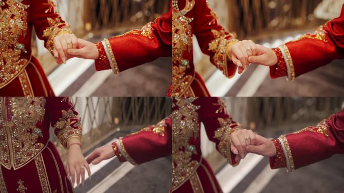 牵起手新娘手上的钻戒戒指对戒