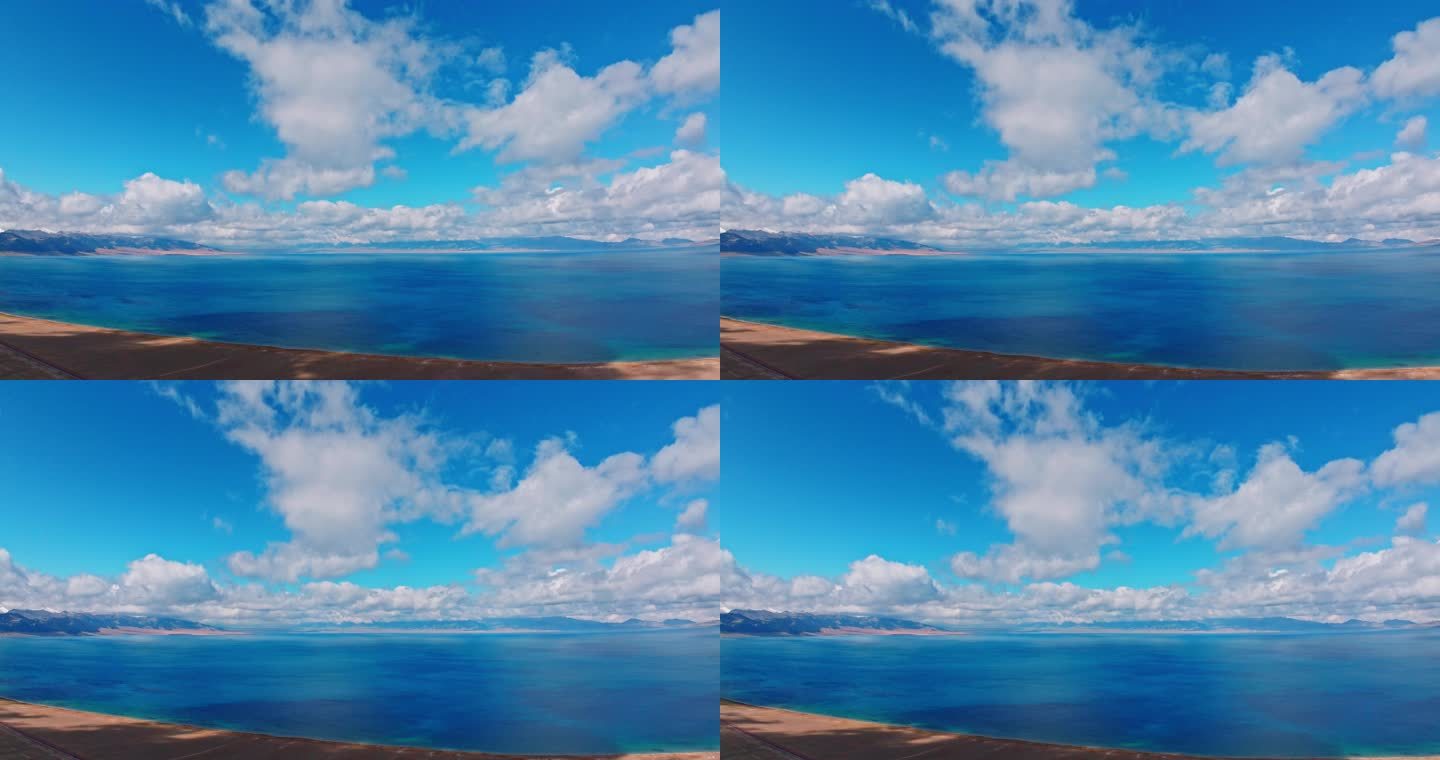 蓝天白云下的赛里木湖
