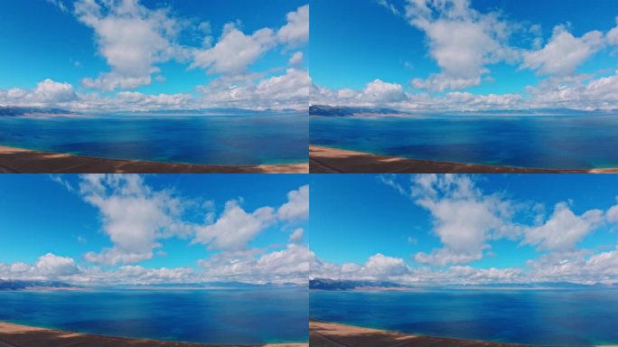 蓝天白云下的赛里木湖