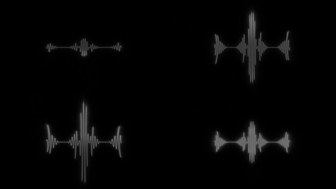 音频波形。抽象的音乐波动振荡。未来的声波可视化。合成音乐技术样本。调整打印。扭曲的频率。黑色背景的4