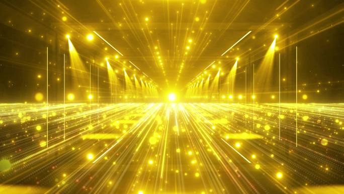 4K金色阵列灯光粒子隧道粒子空间
