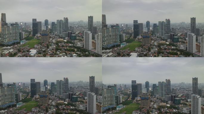 暮光照亮雅加达市中心区航拍全景4k延时印尼