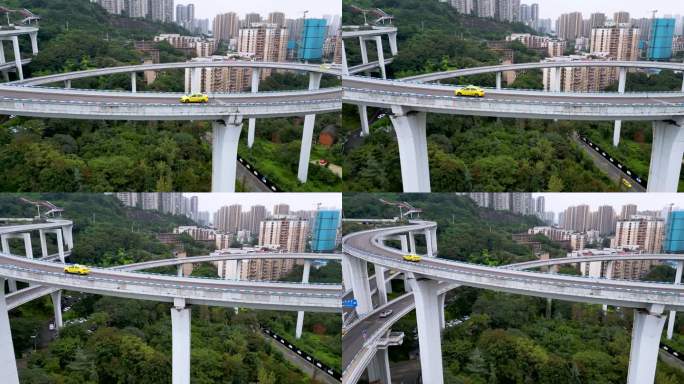 桥上追车 重庆出租车在高架桥上行驶4K
