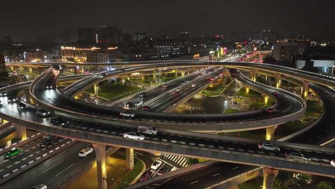 高架桥公路车流番禺南大干线夜景4K航拍