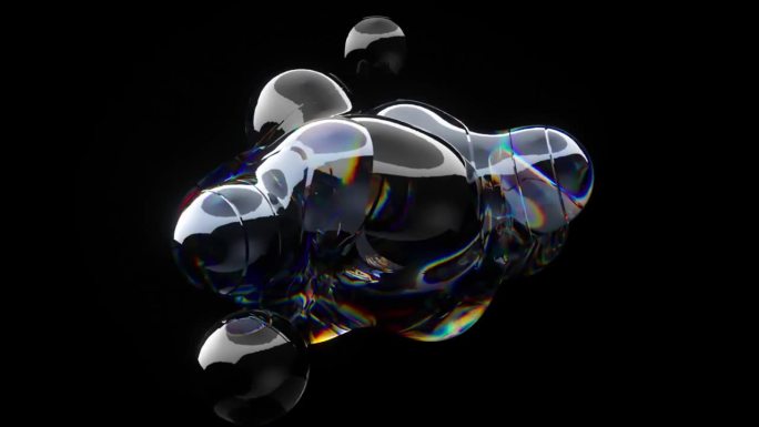 抽象的概念。液体凝胶在黑暗的背景下移动并分裂成气泡。广告。透明3d动画