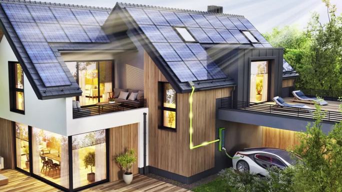 有太阳能板的现代住宅