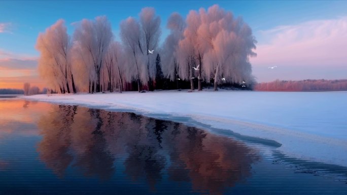 冬日唯美雪原雪景雾松森林