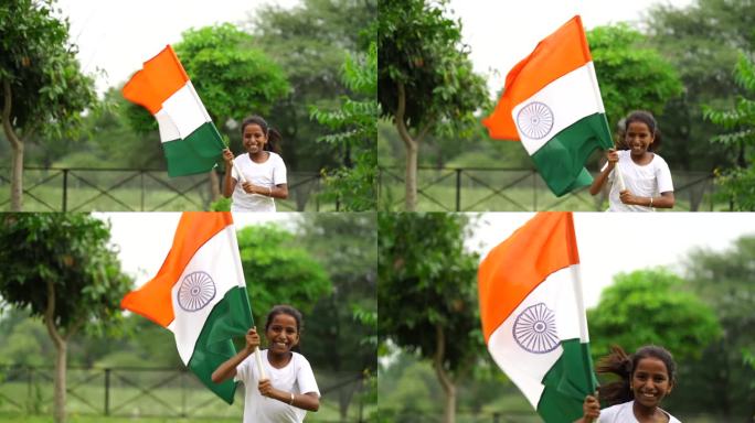 庆祝印度独立或共和国日的印度孩子