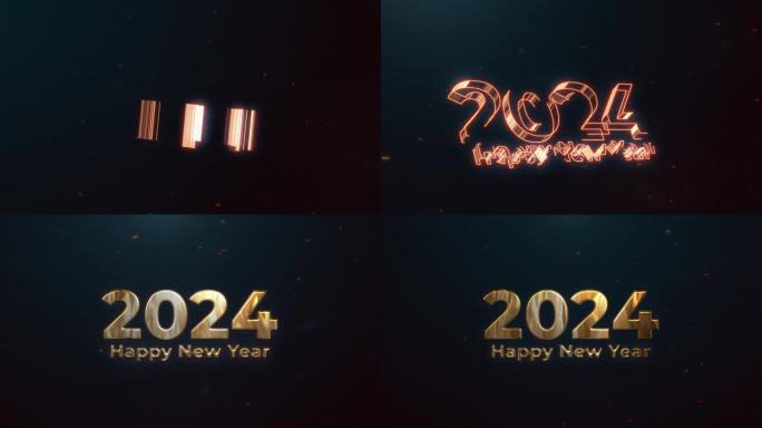 喜庆快乐2024年霓虹风格，新年2024年