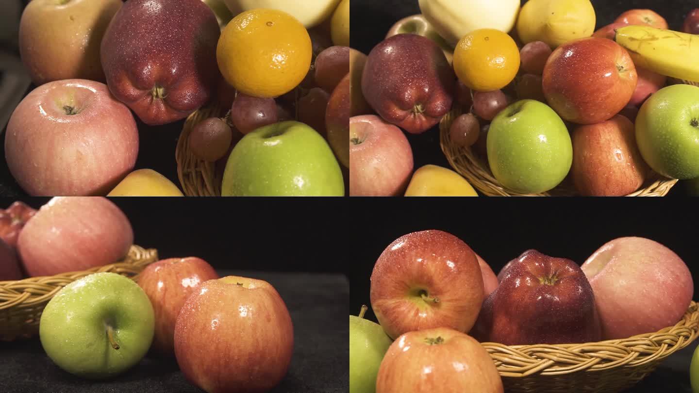 水果拼盘 水果组合 竹篮果篮 特写 苹果