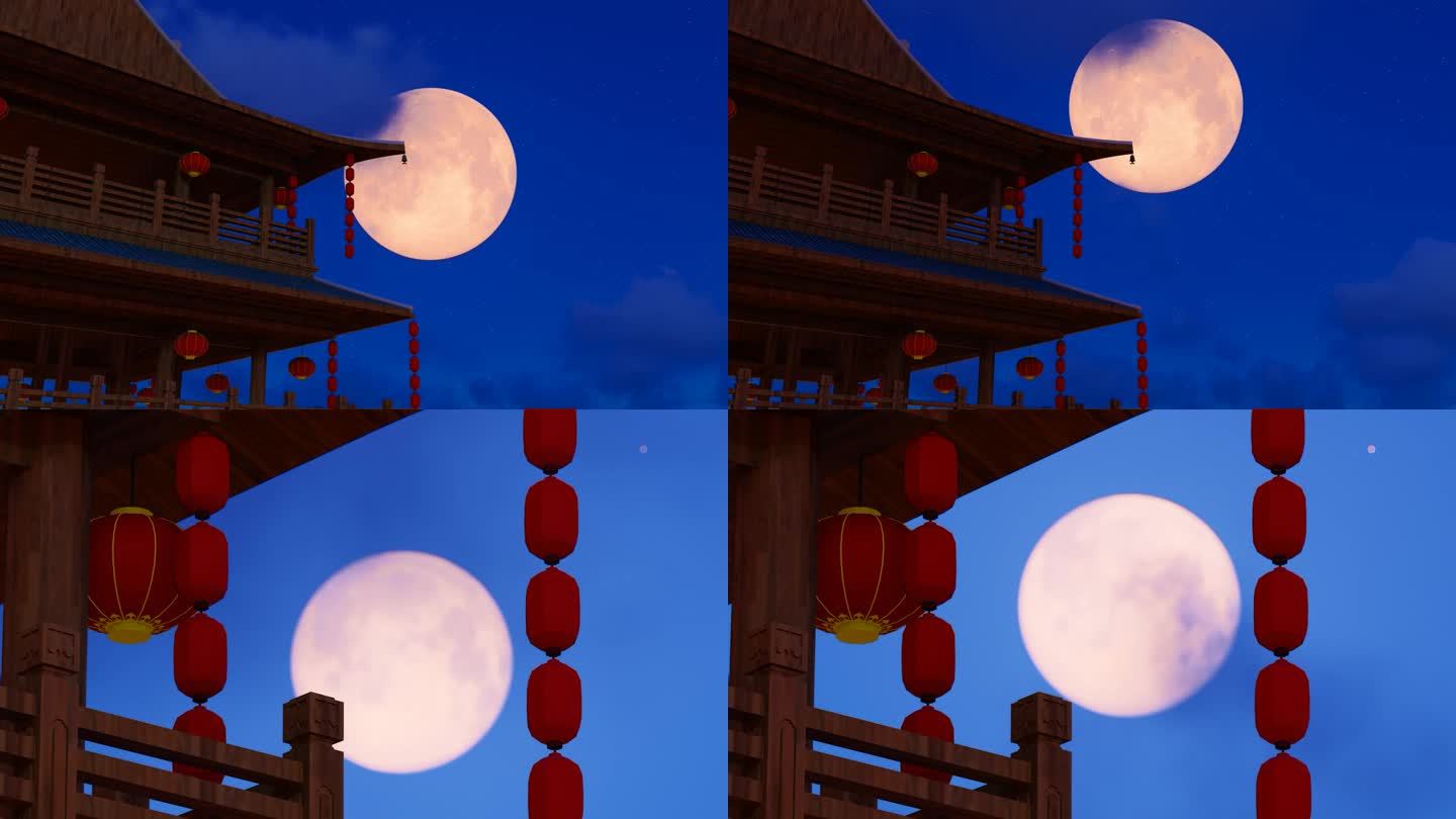8月15日，传统的中秋节，月亮从屋檐上升起