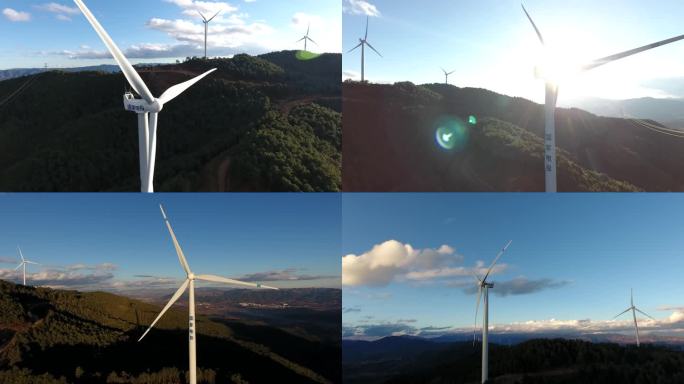 实拍风力发电风车发电 新能源