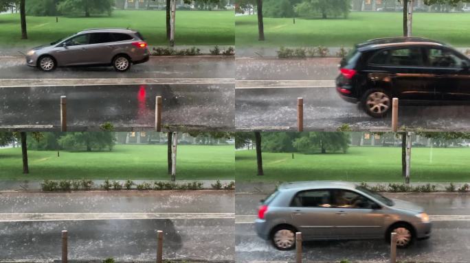 由于大雨，城市街道被淹