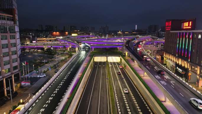 高架桥公路车流番禺南大干线夜景4K航拍