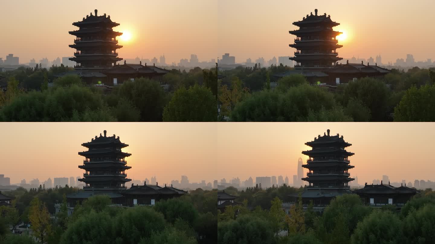 济南 大明湖 超然楼 落日 夕阳 黄昏