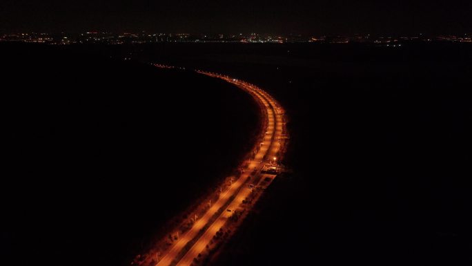 武汉江夏区玉屏大道公路马路夜景航拍