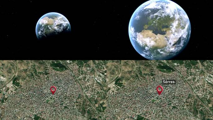 ssamrres城市地图从太空到地球缩放，希腊