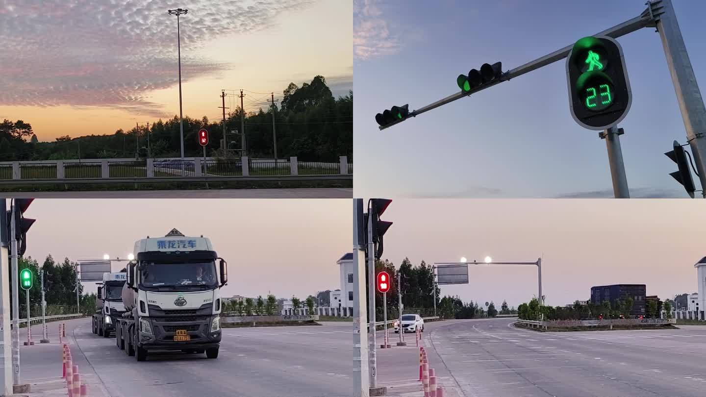汽车通过红绿灯路口 遵守交通绿灯变红灯红