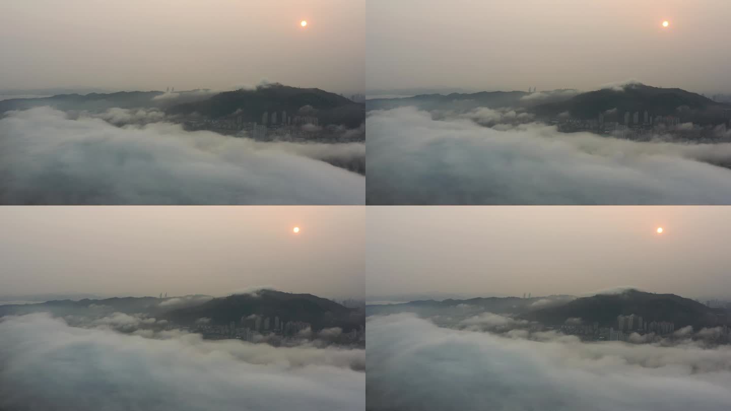 航拍厦门会展中心平流雾