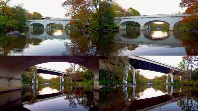 美丽的低拍桥飞下秋天