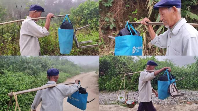 老农泥巴路赶路泥泞土坡山道脚步