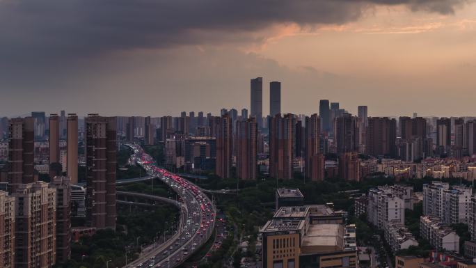 【4K】无锡金城快速路建筑群日转夜延时