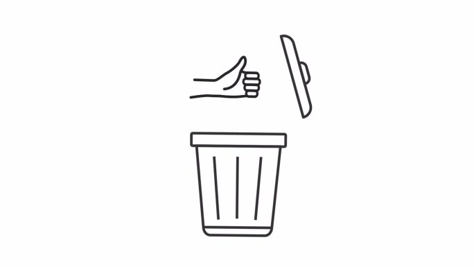 垃圾桶里扔垃圾的黑色图标动画，透明背景高清视频，无缝循环4K家政视频