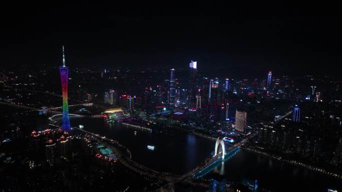 广州珠江新城全景夜景4k航拍