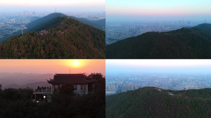 4K无锡惠山山脊航拍三茅峰山顶夕阳