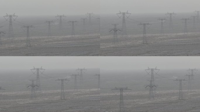 大漠戈壁滩上的电力输送铁塔