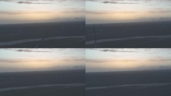 夕阳下的风力发电 青海冷湖镇