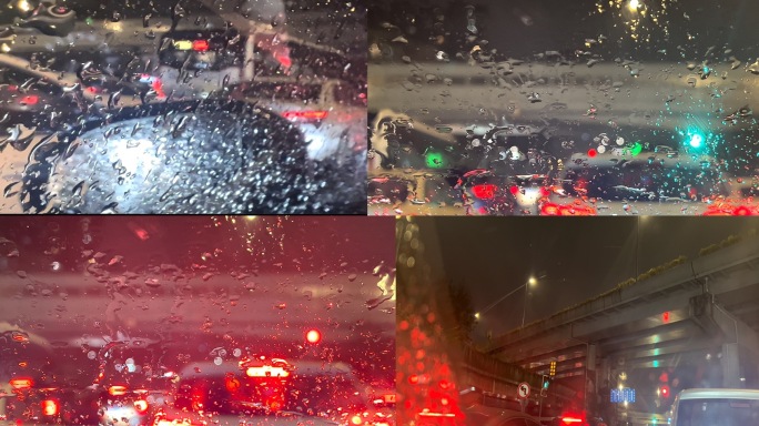 下雨夜街道车窗玻璃