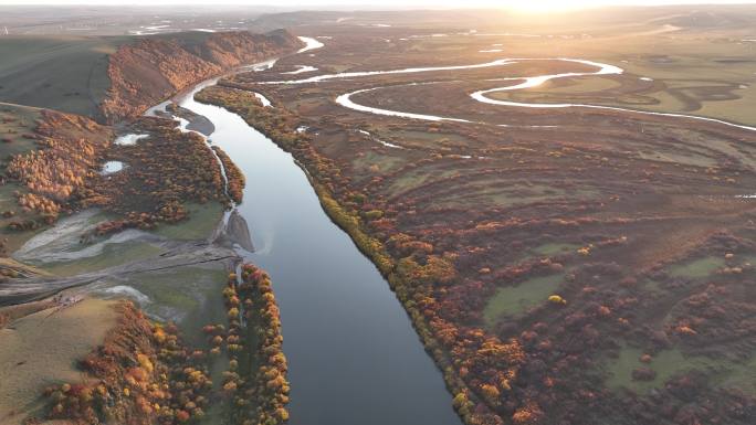 海拉尔河湿地秋季风光