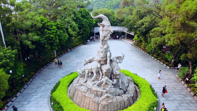 广州羊城五羊雕像航拍广州地标建筑物
