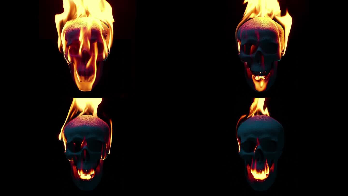 骷髅在火上张开嘴骷髅燃烧