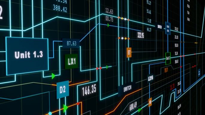 具有连接的工业或科学节点树。数字化网络行业。