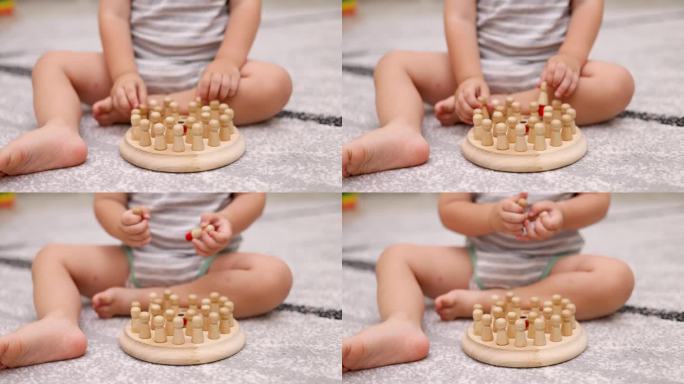 孩子在玩记忆象棋游戏