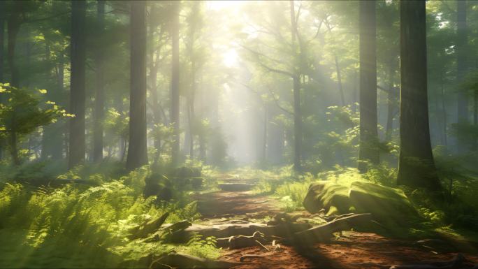 丁达尔光森林光影晨雾树林唯美阳光树林