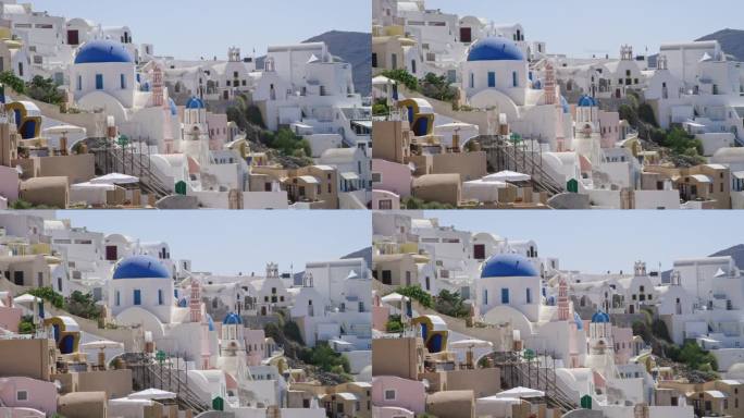 希腊圣托里尼岛白色石膏建筑的远摄图