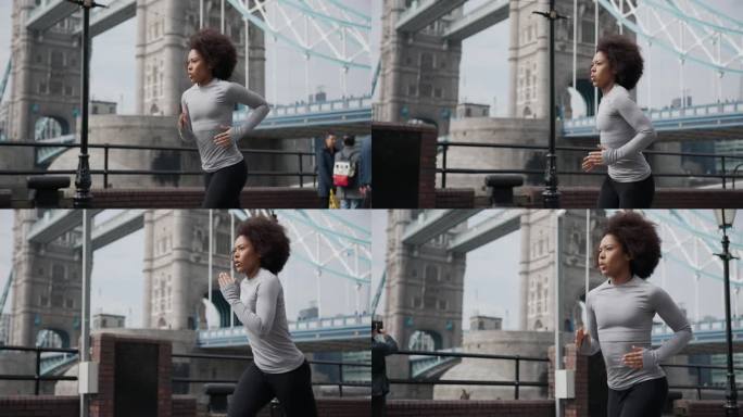 成年黑人女性在伦敦晨跑