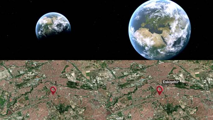 eski<e:1>城市地图从太空到地球的缩放，土耳其(Turkiye)
