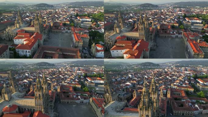 鸟瞰西班牙圣地亚哥德孔波斯特拉广场和大教堂。朝圣者走圣地亚哥之路的最后一站