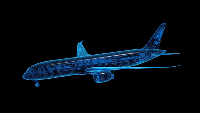 A350客机蓝色科技线条通道素材