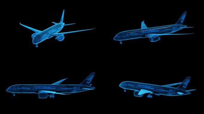 A350客机蓝色科技线条通道素材