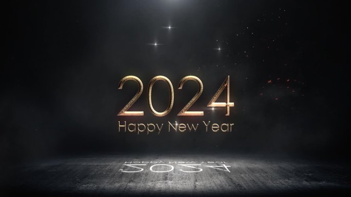 黑底金粒2024新年祝福，节日快乐，新的2024