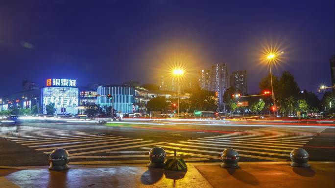 宁波银泰城夜景车水马龙延时摄影