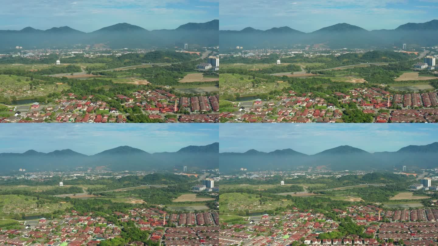 怡保住宅和山脉鸟瞰图，怡保，马来西亚