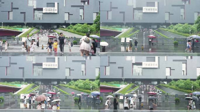 4K珠江新城花城汇阴雨天台风天建筑游客3