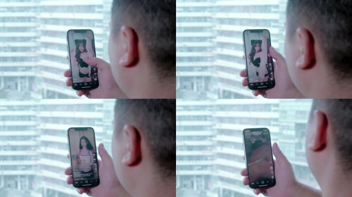 【4K】男子手机刷美女视频