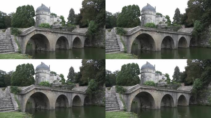 卢瓦尔河上的新堡，有拱桥和水，法国卢瓦尔河谷